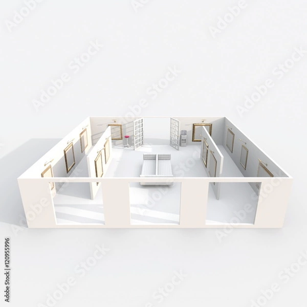 Obraz 3d interior rendering of furnished museum with pictures on walls