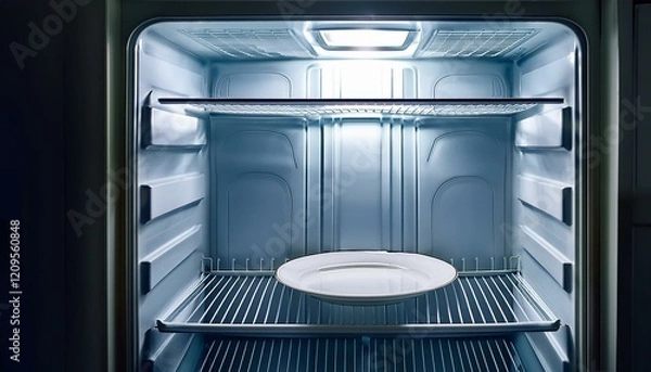Obraz An empty plate in an empty fridge. 