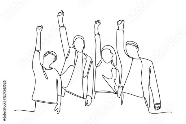 Obraz simple continuous line draw of continuous line business team spirit. Business team work minimalist concept.