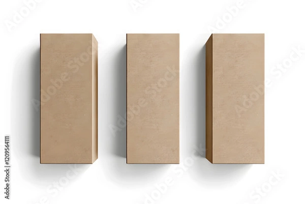 Obraz three cardboard rectangular packaging boxes mockups isolated on a clean white background. Generative Ai.