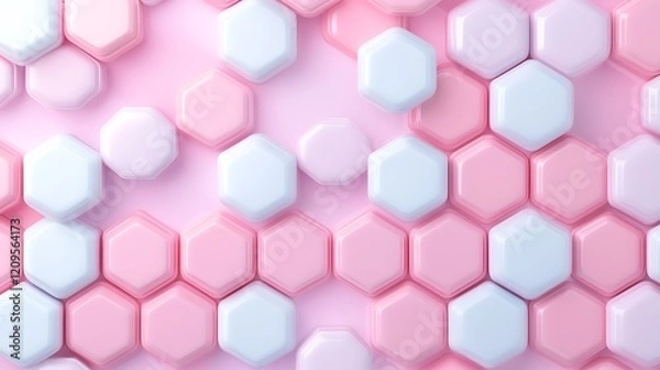 Fototapeta Textured pastel hexagonal pattern with pink and white colors for modern design and background use