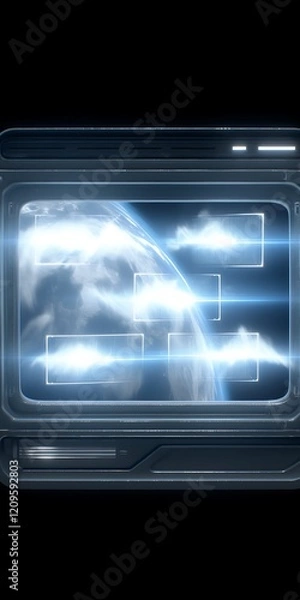 Obraz Futuristic device displaying global data streams.
