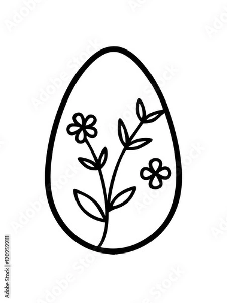Fototapeta Floral egg coloring page illustration with simple design for kids concept