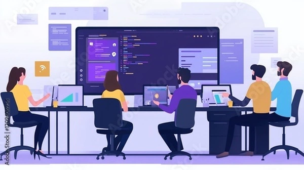 Fototapeta Agile team coding software, office, collaboration, project, background papers