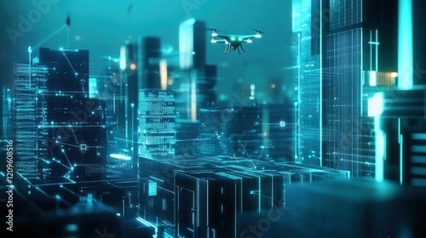 Obraz Futuristic Cityscape with Drone