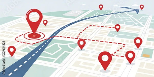 Fototapeta Dynamic GPS Navigation Concept Featuring Moving Arrow