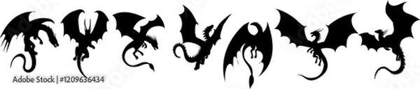 Obraz dragons flying set silhouette on white background vector