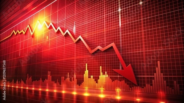 Obraz Plunging Stock Market: Red Background Dramatic Financial Crisis Graph
