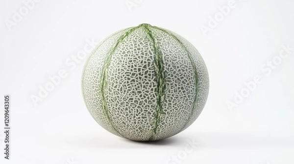 Obraz Fresh ripe melon with textured rind isolated on a clean white background showcasing its natural patterns and colors for culinary uses