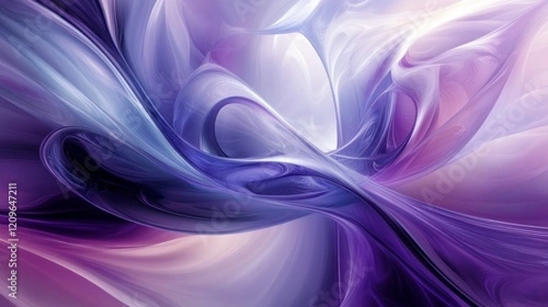 Fototapeta Abstract fluid art with purple and white swirls, glossy texture, vibrant flow, modern art style, high-resolution