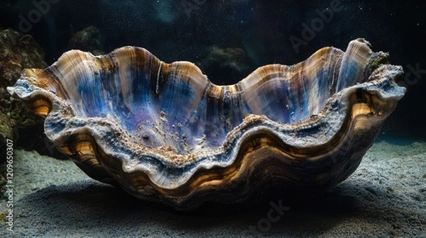 Fototapeta Rugose giant clam in natural habitat showcasing intricate shell patterns and textures under water ideal for marine biology and oceanography projects.