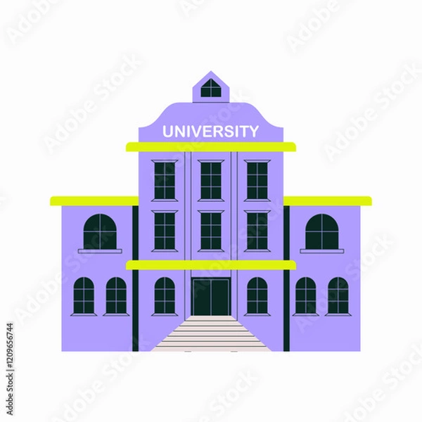 Fototapeta University Building In Flat Vector Illustration Symbolizing Higher Education, Learning, And Academic Institutions, Isolated On White Background