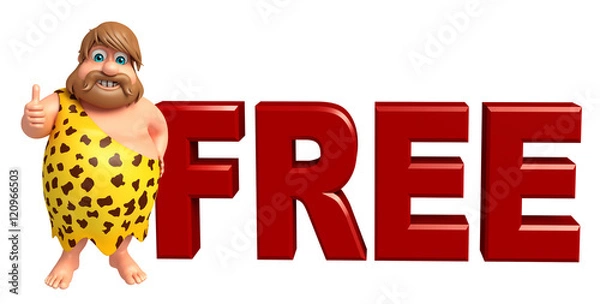Obraz Caveman with Free sign