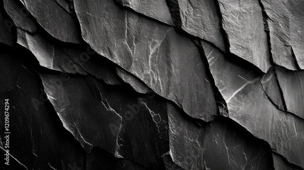 Fototapeta Close-Up of Varied Slate Textures Against a Dark Background with Intricate Patterns and Shades of Grey and Black