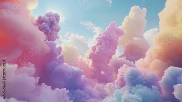 Fototapeta Pastel Sky Backdrop with Soft Colorful Clouds and Dreamy Visual Effects in a Serene Atmosphere for Creative Designs