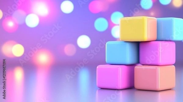 Obraz Stack of Colorful Cubes on Abstract Background