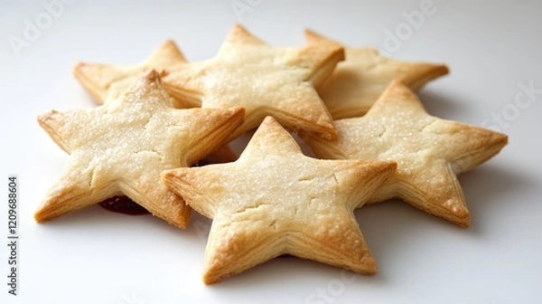 Obraz Star shaped pastries with a rich cranberry filling elegant presentation on a white background perfect for holiday festivities.