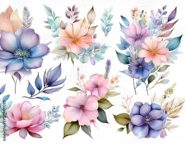 Fototapeta Elegant Watercolor Fairy Florals - Pastel Clipart Collection 