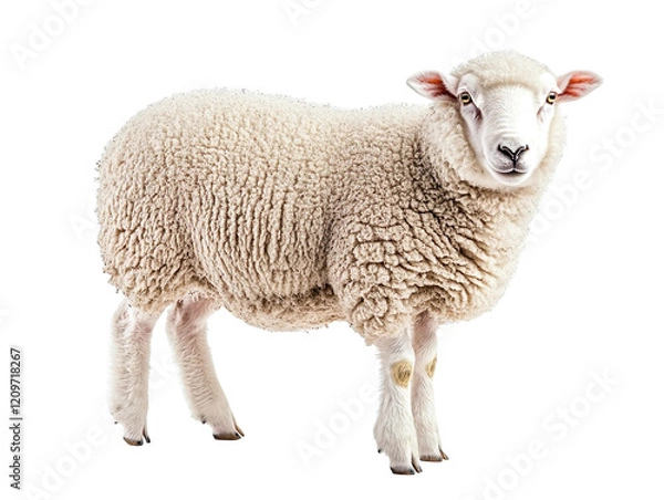 Obraz White fluffy sheep isolated on transparent background