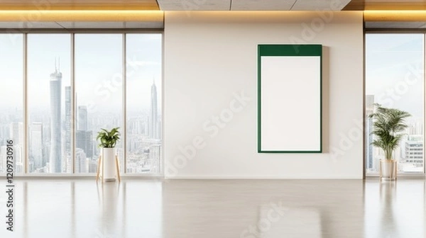 Fototapeta A picture frame adorns a room, showcasing a beautiful view that enhances the overall ambiance and aesthetic of the space.