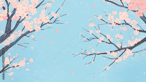 Obraz シンプルに映える桜と青空