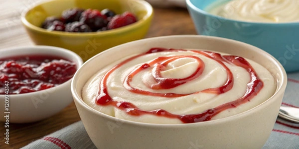 Fototapeta Close-Up of Tasty Yoghurt with Jam as Background