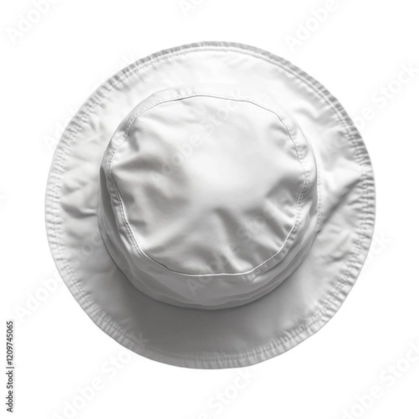 Fototapeta White bucket hat top view isolated on transparent background.