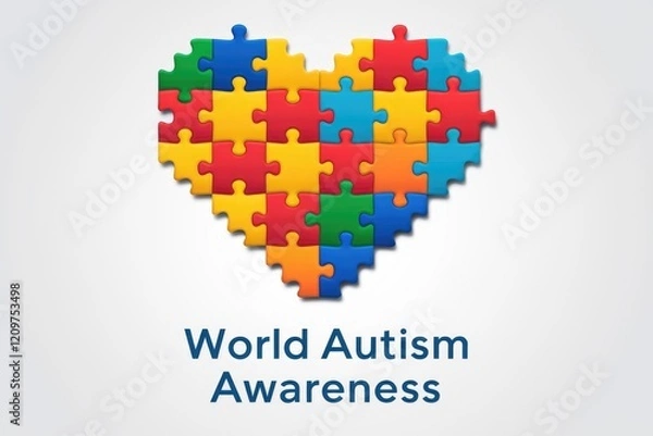 Fototapeta Colorful puzzle pieces forming a heart symbolize World Autism Awareness, promoting understanding and acceptance.