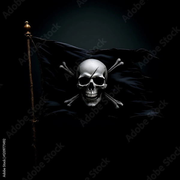 Fototapeta A Striking Illustration of a Skull and Crossbones on a Flag Representing Danger, Adventure, and the High Seas