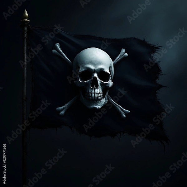 Fototapeta Eerie Representation of a Skull and Crossbones Flag Symbolizing Danger and Adventure on the High Seas