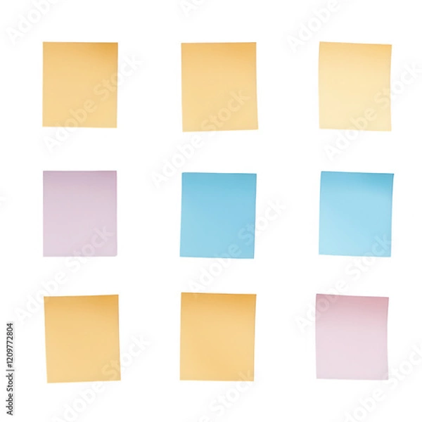 Fototapeta Colorful sticky notes arranged in a grid for conceptual ideas and organization.