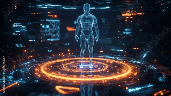 Fototapeta 未来的なホログラムの人型データビジュアル