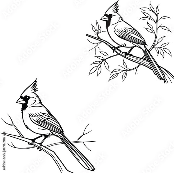 Obraz Cardinal bird bundle line art and illustrator eps