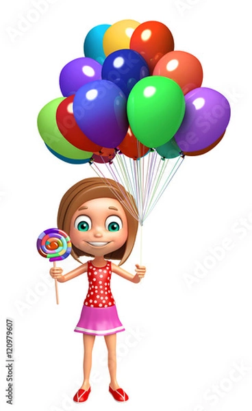 Fototapeta kid girl with Lollypop and Balloon