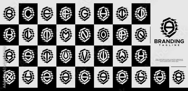 Fototapeta Speed stripe line shield letter A-Z logo bundle