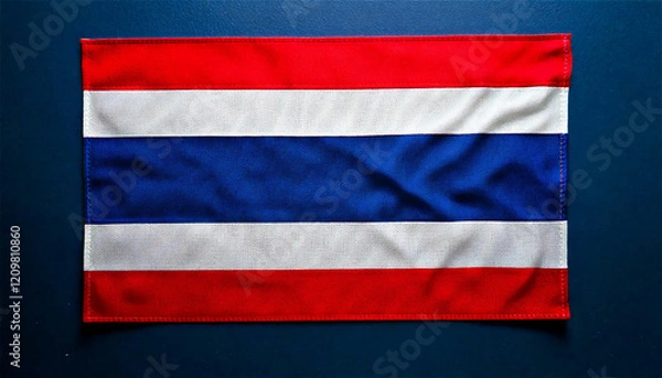 Fototapeta タイ国旗のディテールを強調した画像。赤、白、青の水平ストライプが鮮やかに際立つ。Generative AI。