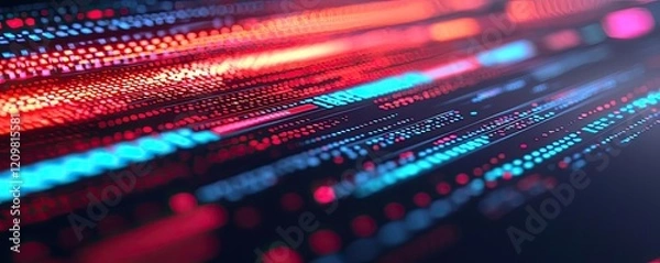 Fototapeta Self-paced learning online concept. Vibrant digital lines illustrating connectivity and data flow in a virtual landscape.