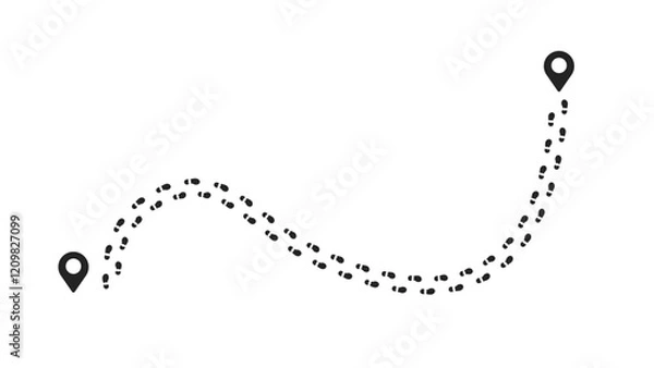 Fototapeta Man footprints and map pins isolated on white background.