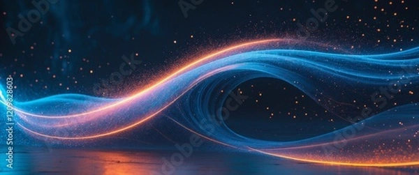 Fototapeta Glowing abstract wave with dynamic vibrant neon color and light particle in a dark background creating a futuristic and elegant atmosphere