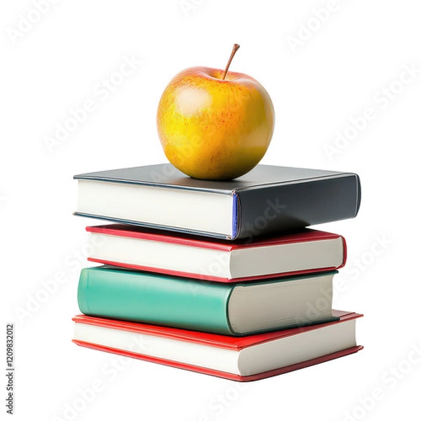 Fototapeta stack colorful books with apple isolated on transparent background