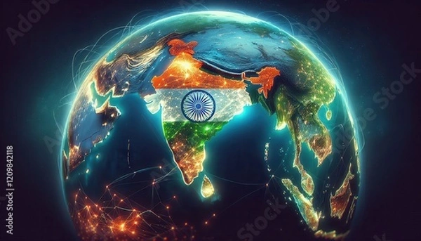 Obraz Globe with a Detailed Map of India Highlighted in Red	
