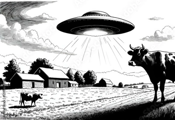 Obraz ufo flying over the farm