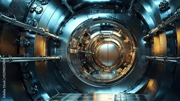 Fototapeta Futuristic Metallic Tunnel: A Glimmering Passage into the Unknown