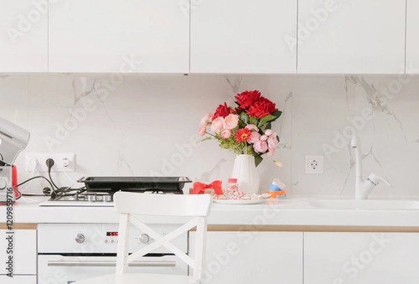 Fototapeta modern valentines day kitchen interior