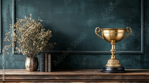 Obraz Gold Winner’s Trophy on a Dark Green Background