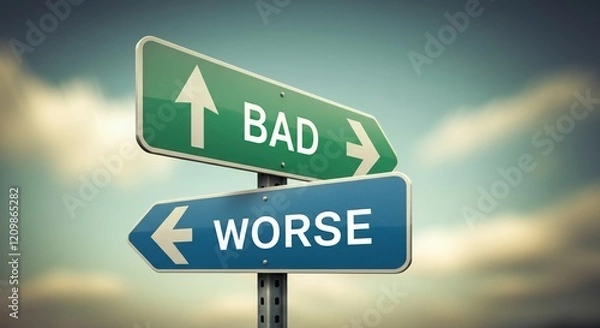 Fototapeta Directional signs indicating bad and worse choices in life