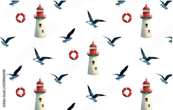 Fototapeta Seagull sea marine style pattern vector 
