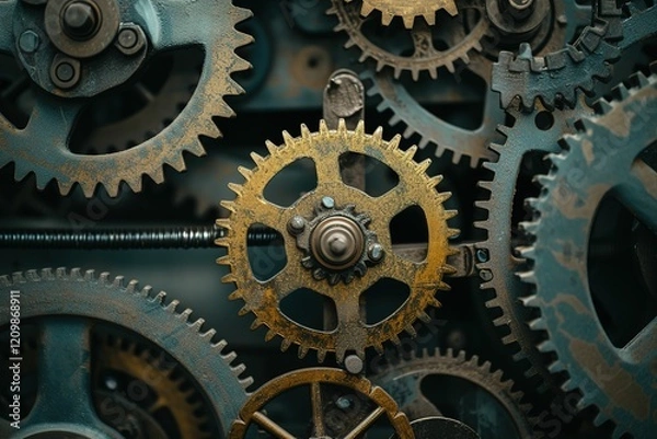 Fototapeta A close up of a gear with a blue background