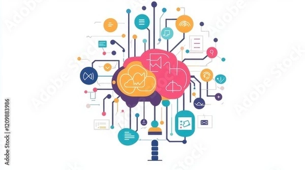Fototapeta a creative mind map chart clipart, brainstorming process element, colorful connected nodes, flat design, isolated on white background