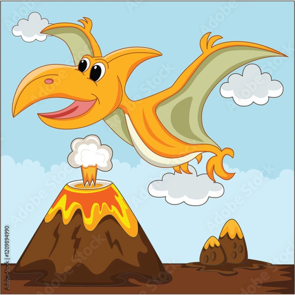 Obraz Funny dino cartoon characters vector illustration.